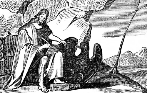 The evangelist John writes the Book of Revelation by divine command, apostles proclaim the good