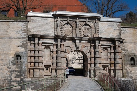 Fortress portal of the Hohenzollern fortress Wülzburg, a historic Renaissance fortress, built
