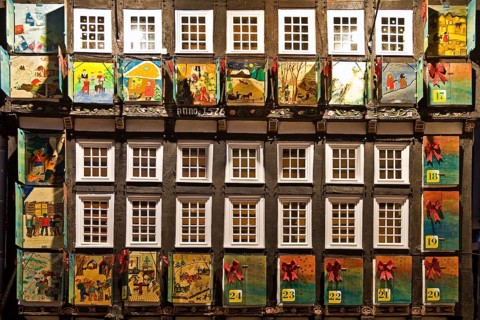 Large Advent Calendar at the Old Town Hall, Nostalgic Christmas Market, Hattingen, Ruhr Area, North