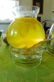 Lemon tea on teapot, glass teapot, drinks, healthy, breakfast table, brunch, table setting, food,