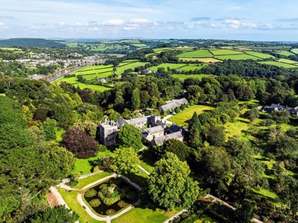 Cotehele from a drone, Calstock, River Tamar Valley, Cornwall, England, United Kingdom