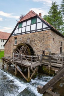 Oil mill, 18th century, Schloss Brake castle, Lemgo, North Rhine-Westphalia, Germany