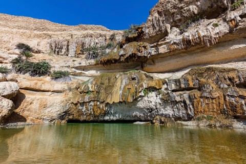 Landscape in Oman, rocks, pool, water, rocky landscape Ash Shuwaymiyah, Wadi Shuwaimiya, Dhofar