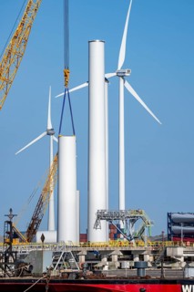 The seaport of Eemshaven, Julianahaven Basin, is where the components, rotors, tower components,