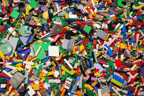 Mixture of colourful Lego components, arranged in an unstructured way, Copenhagen, Denmark