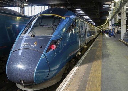 British Rail Class 807 Evero Avanti West Coast train at platform, Euston mainline railway train