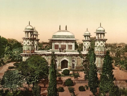 Agra. Mausoleum of Prince Etmad-Dowlah, India, digitally restored reproduction from a 19th century
