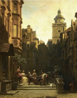 Die Plauderstunde, Painting by Carl Spitzweg, Historic, digitally restored reproduction from a 19th