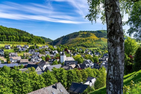 The village of Oberkirchen, district of Schmallenberg, in the Hochsauerland district, St. Gertrudis