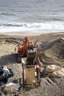 Coastal erosion protection work, Thorpeness, Suffolk, England, United Kingdom
