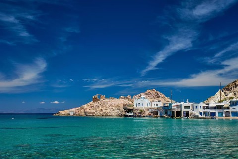 Greek village scenic picturesque view in Greece, the beach and fishing village of Firapotamos in