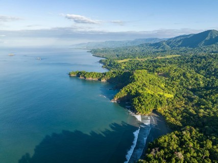 Aerial view, ocean and coast with rainforest, Playa Ventanas, Puntarenas province, Costa Rica