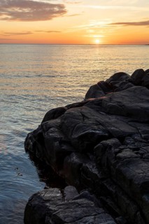 Sunset on the North Sea with archipelago on the west coast near Lerkil, Hallands län, Sweden