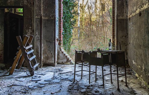 Interior view, former Alpine house on the historic site of the tuberculosis sanatorium in Beelitz,