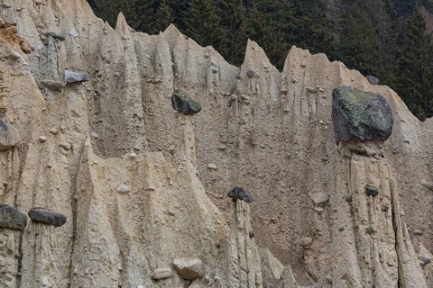 Earth pyramids located in Platten in the municipality of Percha, near Bruneck in South Tyrol, Italy