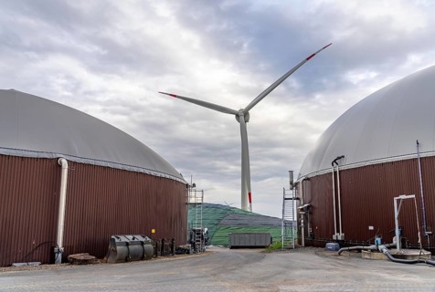Biogas plant produces gas from various biomass, electricity is generated in combined heat and power