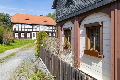 Half-timbered houses in Neugersdorf, Oberlausitzer Bergland, Saxony, Germany