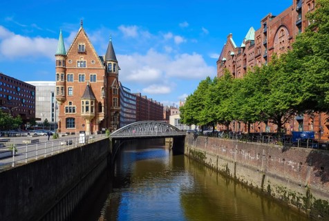 Hamburg, Germany - Speicherstadt, city view at St Annenplatz.