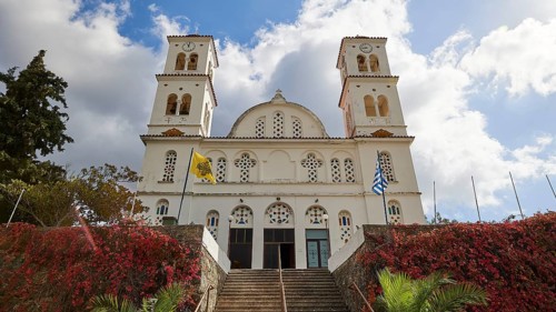 Church of the Resurrection, Analipseos Church, frontal view of a church with two towers and