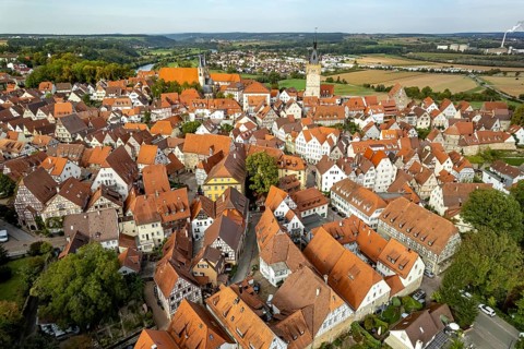 Town view of Bad Wimpfen seen from the air, Kraichgau, Baden-Württemberg, Germany