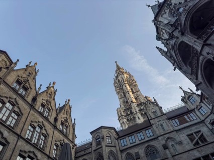 Munich City Hall, inner courtyard, view from the frog's perspective, Munich, Bavaria, Germany