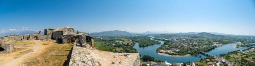 Panoramic of the river from the walls of Rozafa Castle and its citadel in the city of Shkoder.