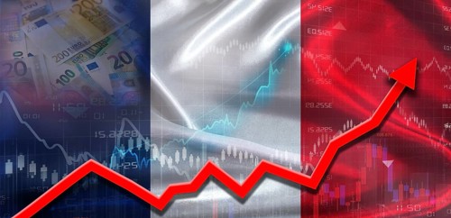 French financial growth on market graph. France economic growth on financial graph
