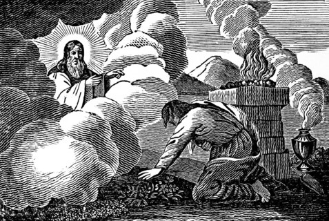 God in heaven speaks to the pious and virtuous patriarch Abraham, Journey to Canaan, Sacrificial