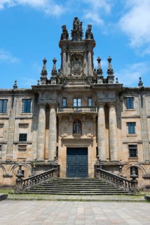 Magnificent historic building with sculptures and imposing staircase, Mosteiro de San Martiño