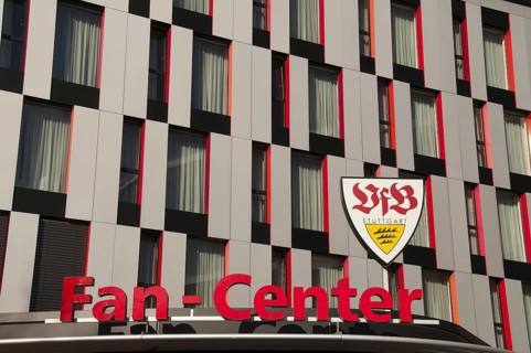 VfB Stuttgart fan centre in the Carl Benz Center, facade, Stuttgart, Baden-Württemberg, Germany