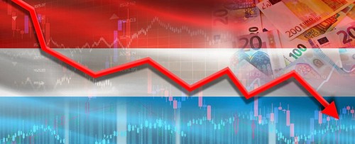 Luxembourg financial crisis on economic graph. Financial fall of luxembourg on economy market