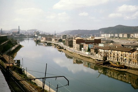 Industry on the banks of the Rio Nervión, Bilbao, Spain 1964