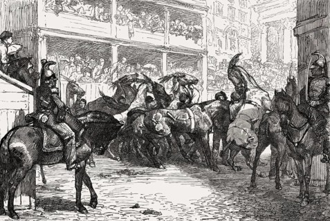 Carnival in Rome, the Barbary Horses' Start, Piazza del Popolo, Italy, 19th Century
