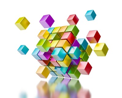 Business teamwork collaboration communication concept, colorful color cubes assembling into cubic