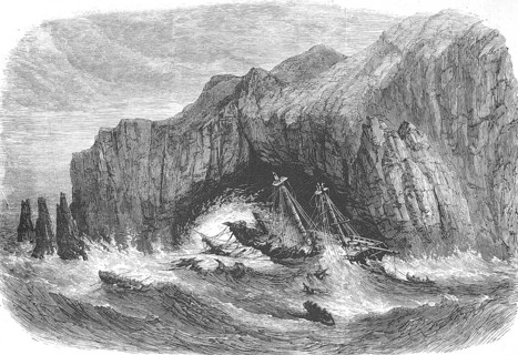 Shipwreck of the Torah on the reefs of Formy-Spit near Liverpool, 1869, England, Historic,