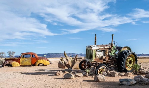 Wrecked car of a vintage car, Tracktor, Solitaire, Khomas region, Namibia