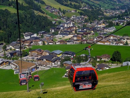 12er Kogel cable car with a view of Saalbach, Tyrol, Austria
