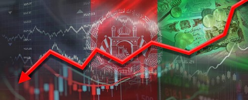 Afghan financial crisis on economic graph. Financial fall of Afghanistan on economy market