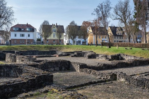 Archaeological excavations, remains of walls, foundations of the Roman legion bath, Roman bath,