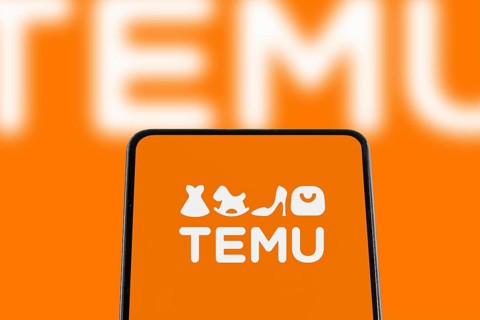 Temu Logo online marketplace from China online trading ecommerce on a mobile phone and computer