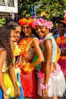 Street parade in the International Carnival Seychelles, in Victoria, Mahe, Republic of Seychelles,