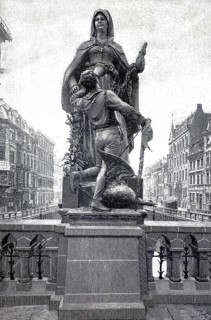 The statue of Saint Gertraude on the Gertrauden Bridge in Berlin around 1890, Germany,