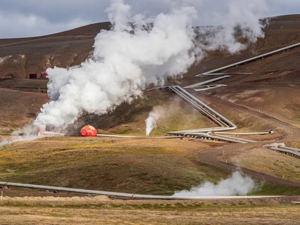 Krafla power plant, pipelines, geothermal energy, Myvatn region, Iceland