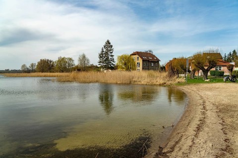Beach on the Großer See or Wahrensee lake in Fürstenwerder, Uckermark district, Brandenburg,