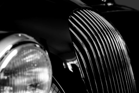 Car Lamps and Car Grille on the Front of a an Old Classic Car in Switzerland