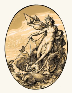 Hendrick Goltzius, Galatea pulled by dolphins, 1588/1590, digitally restored