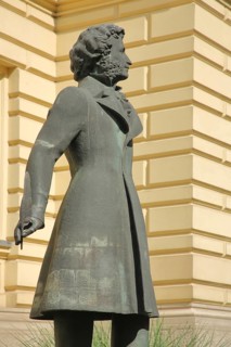 Memorial to writer and poet Alexander Sergeyevich Pushkin, bronze sculpture, Gera, Thuringia,