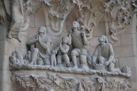 Detail of the Nativity façade of the Sagrada Familia, Holy Family Church of the Atonement, by