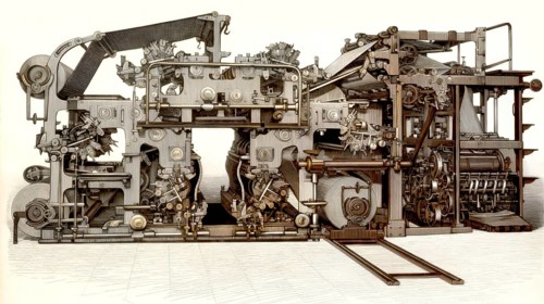 Historical illustration, 19th Century, Hoe's 6-cylinder rotary printing press, Hoe & Co