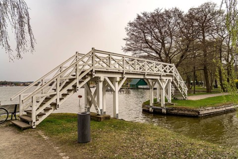 White Bridge on Lake Zierker See in Neustrelitz, Mecklenburg Lake District, Mecklenburg-Western